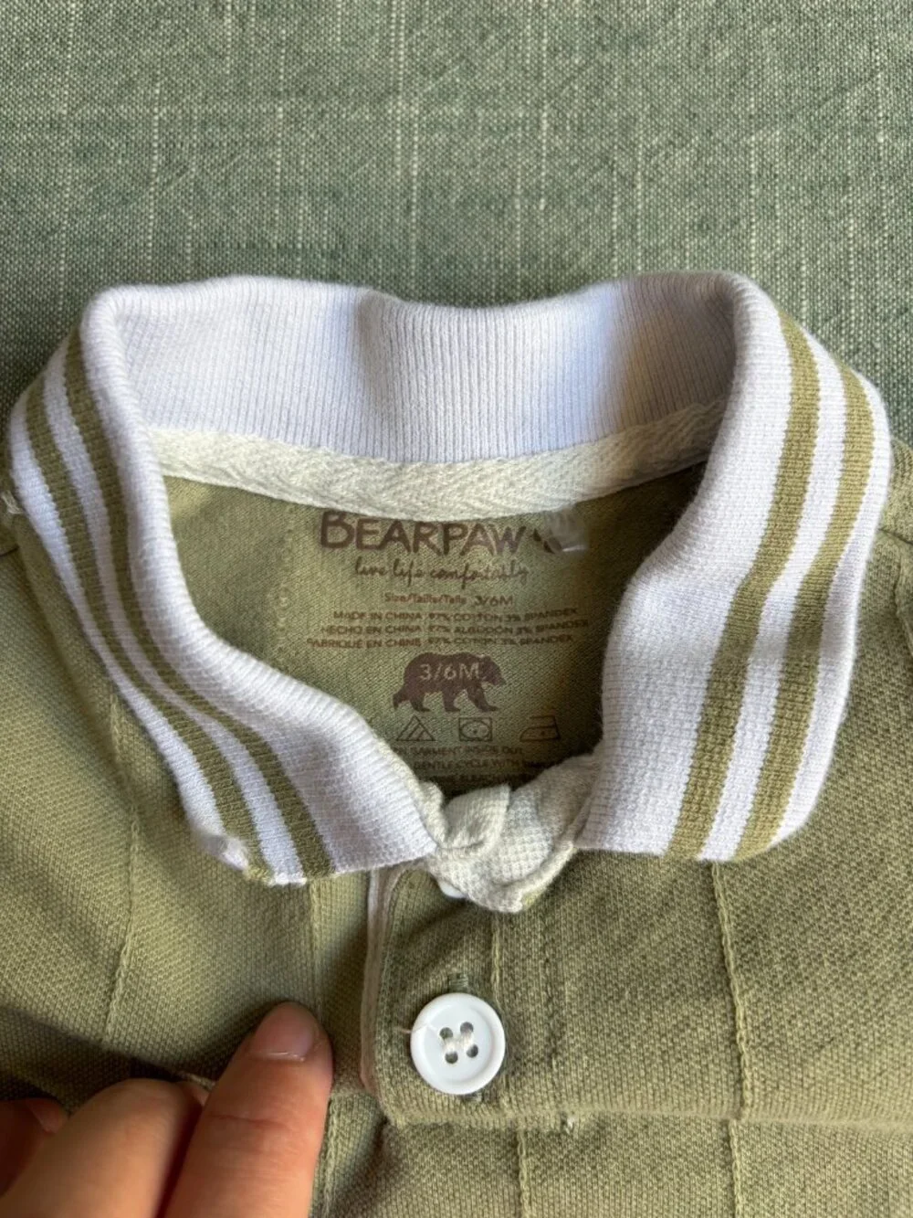 Bearpaw Olive Green Polo Henley Romper Onesie 3-6m